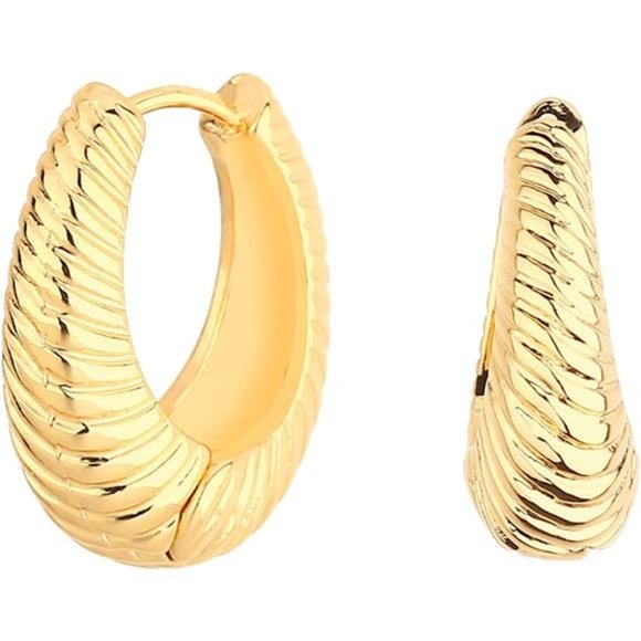 Chunky Hoop Earrings Set 14K Gold Hoop Earrings Women Hypoallergenic Thick Hoops - Picture 4 of 6